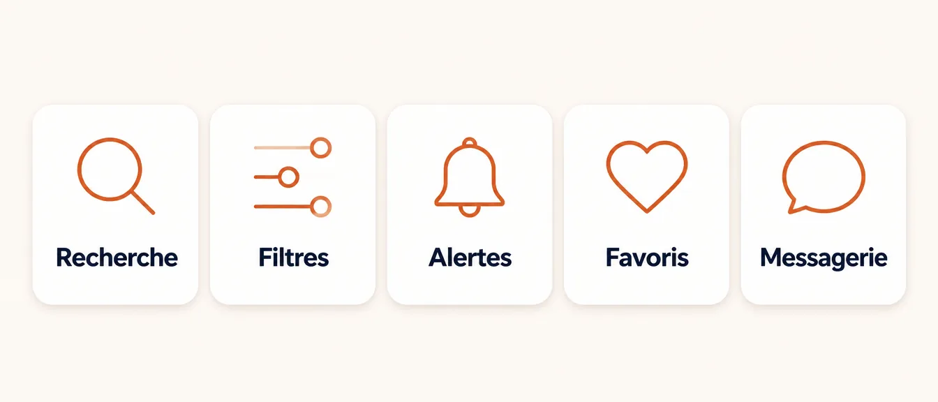 Fonctions à comparer entre applications de colocation : recherche, filtres, alertes, favoris et messagerie