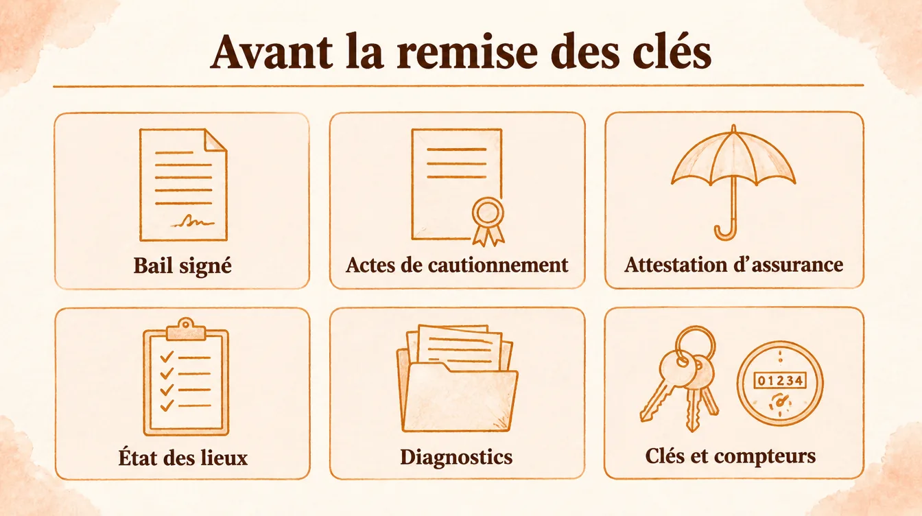 Documents à réunir avant la remise des clés en colocation : bail, attestation d’assurance, état des lieux, actes de cautionnement et relevés de compteurs