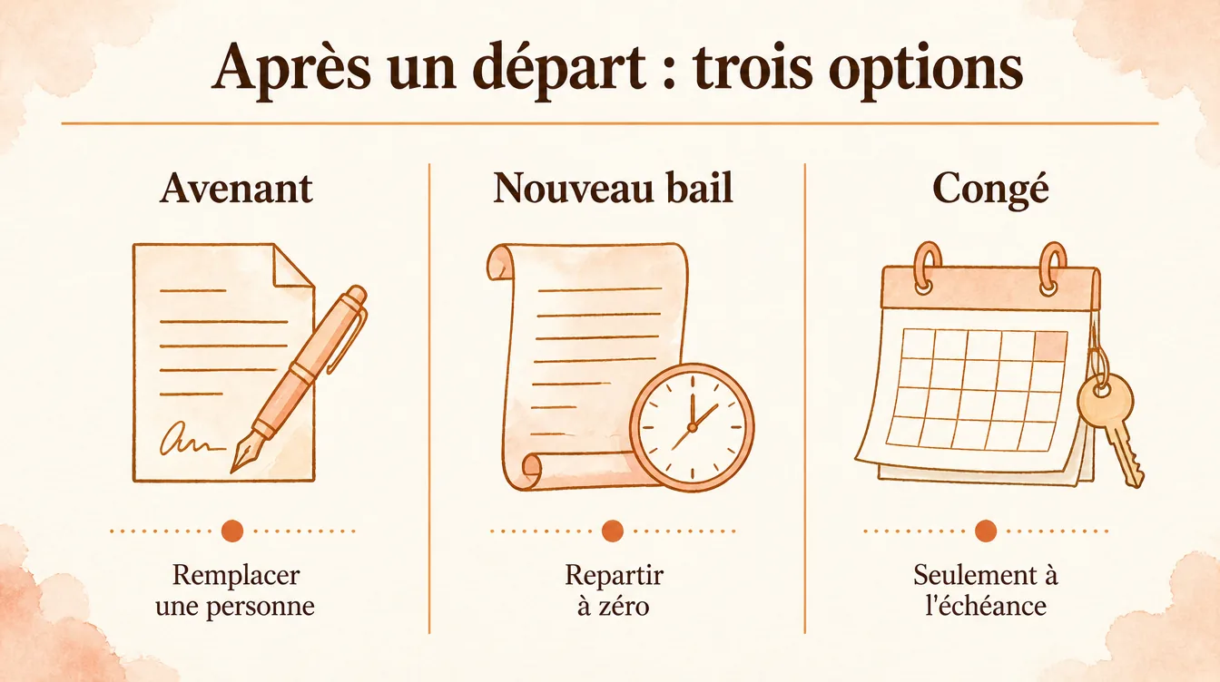 Trois options après le départ d’un colocataire : avenant au bail, nouveau bail ou congé à l’échéance