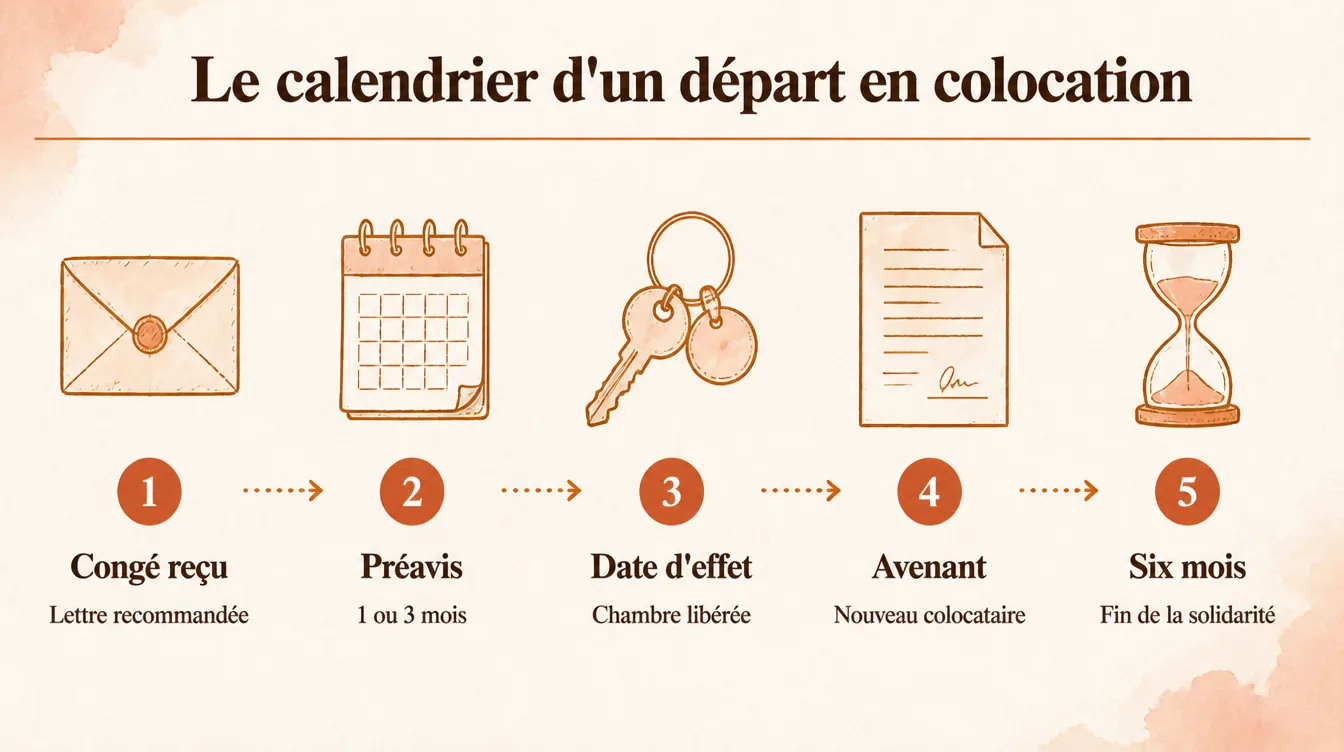 Calendrier du départ d’un colocataire : réception du congé, préavis, date d’effet et fin de la solidarité